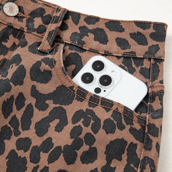 🐆NWT  Brown Leopard Frayed Split Midi Denim Skirt – Chic & Bold! - Picture 4 of 9